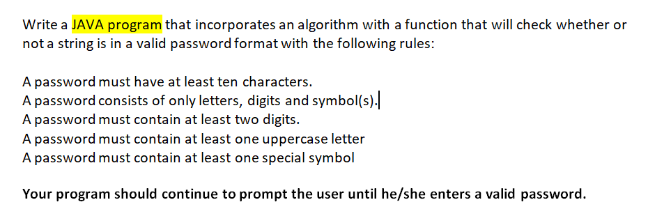 Solved Write a JAVA program that incorporates an algorithm | Chegg.com