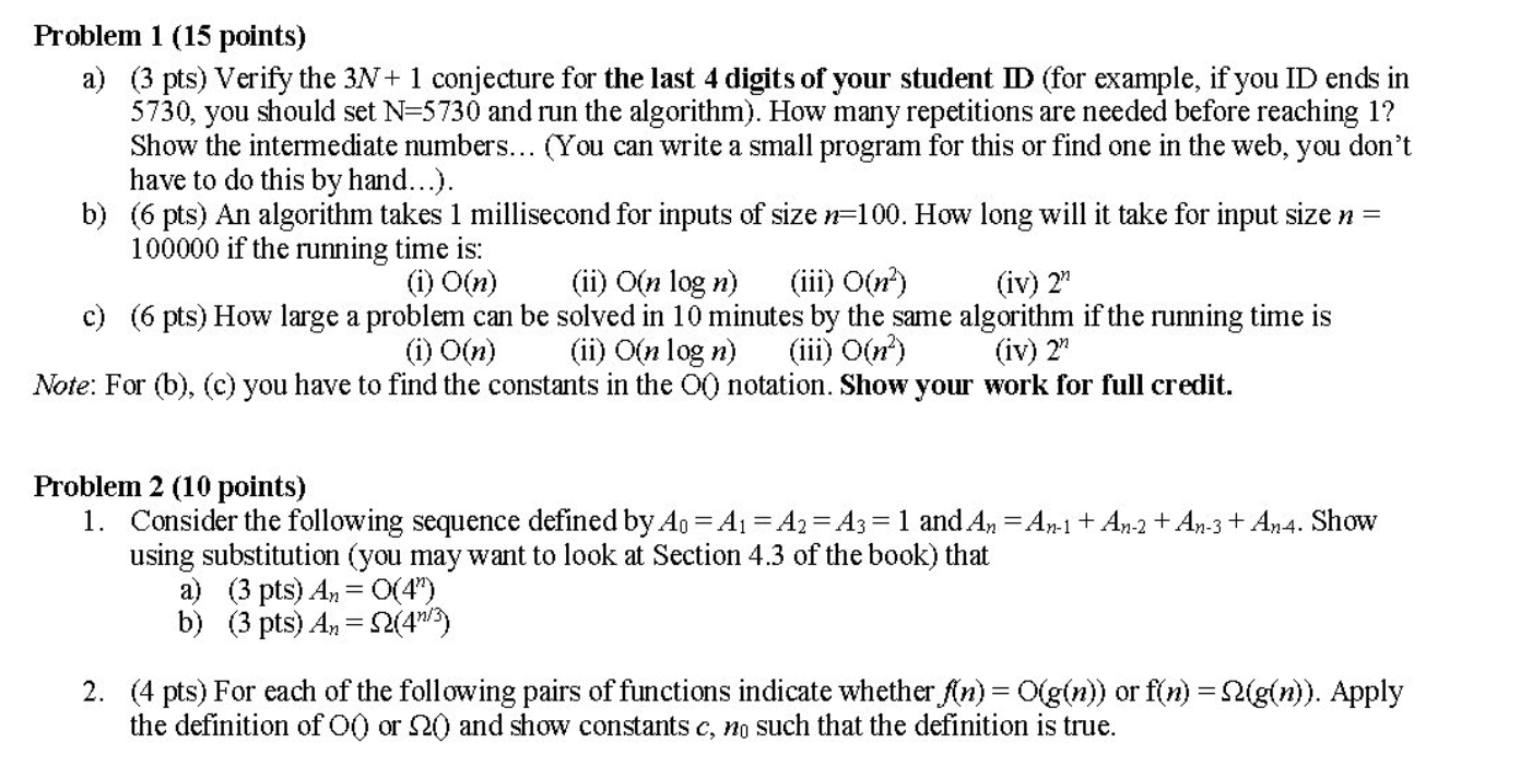 Solved Problem 1 15 Points A 3 Pts Verify The 3n 1