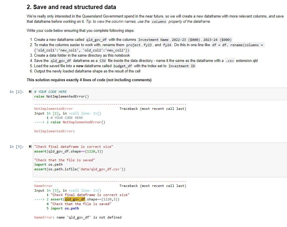 Solved 2. Save and read structured data We're really only | Chegg.com