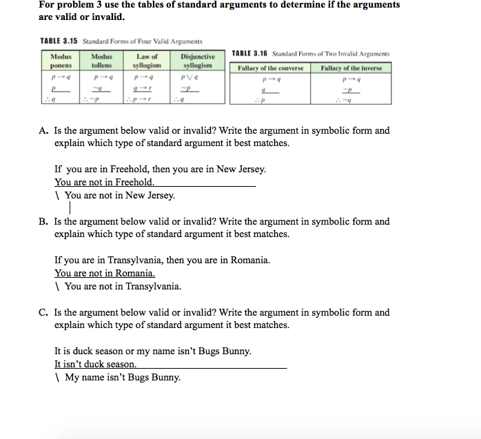 Solved For problem 3 use the tables of standard arguments to | Chegg.com