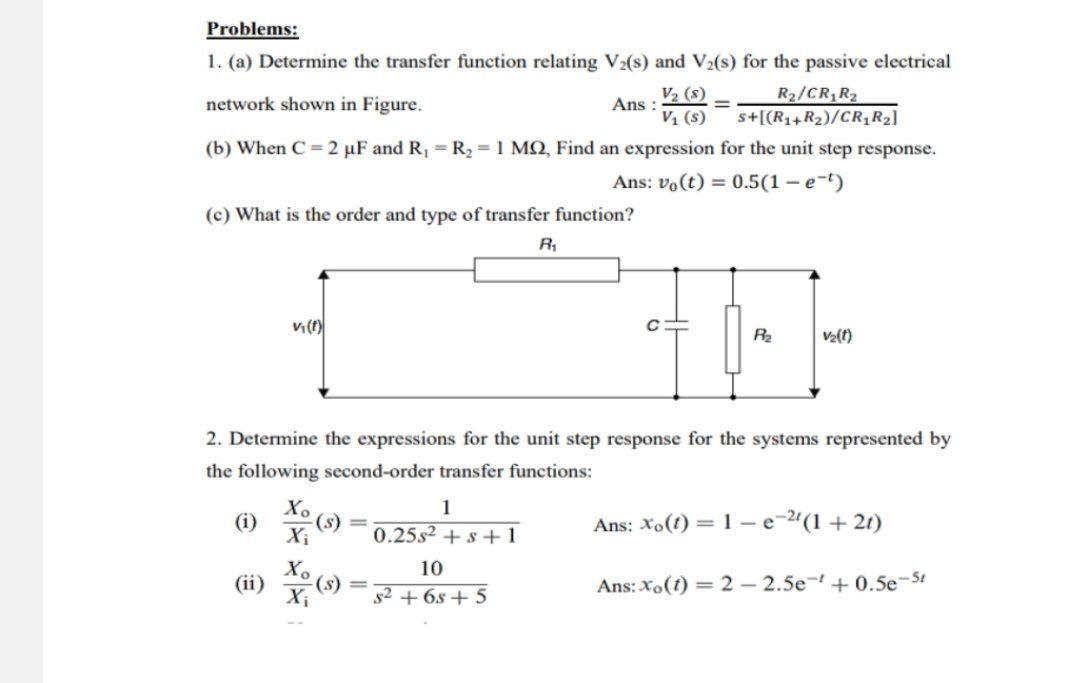 Solved Problems: 1. (a) Determine the transfer function | Chegg.com