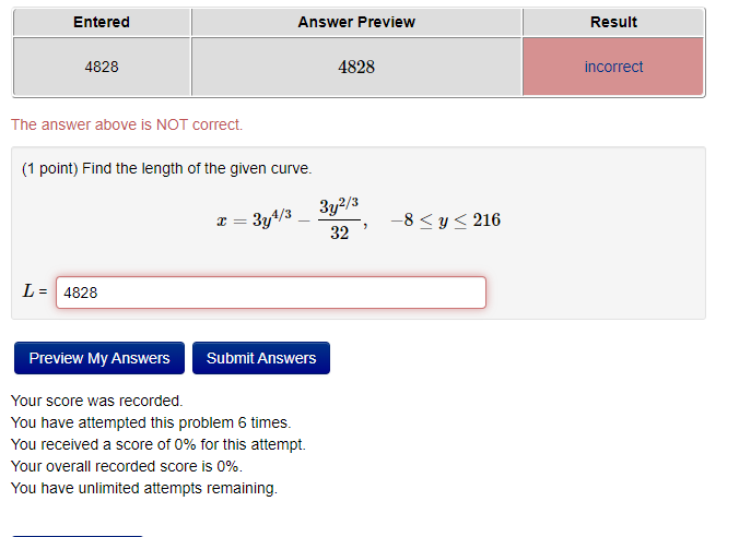 Solved Entered Answer Preview Result 4828 4828 incorrect The | Chegg.com