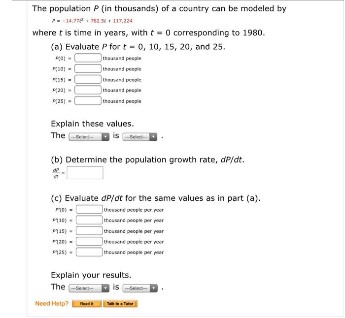 Solved The population P (in thousands) of a country can be | Chegg.com