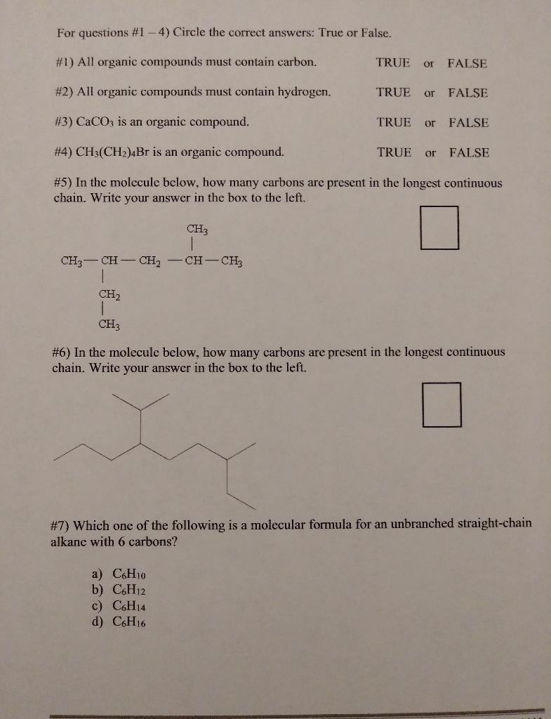 For Questions 1 4 Circle The Correct Answers Chegg Com