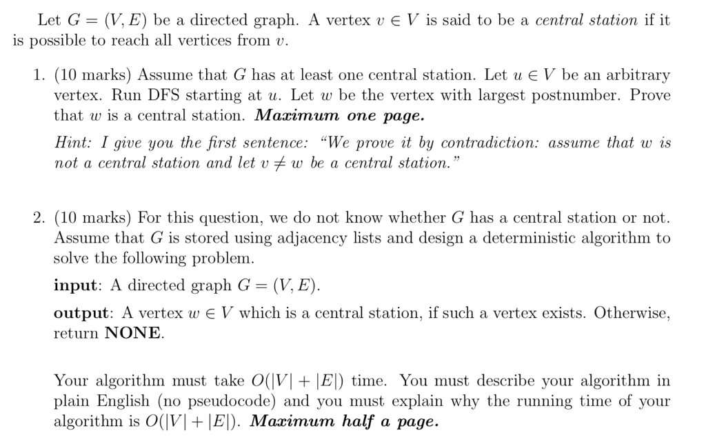 Let G = (V. E) be a directed graph. A vertex v V is | Chegg.com