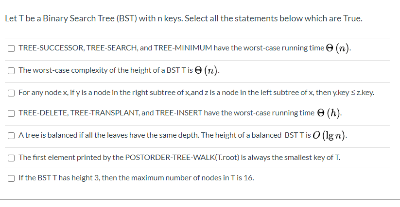 Solved Let T be a Binary Search Tree (BST) with n keys. | Chegg.com