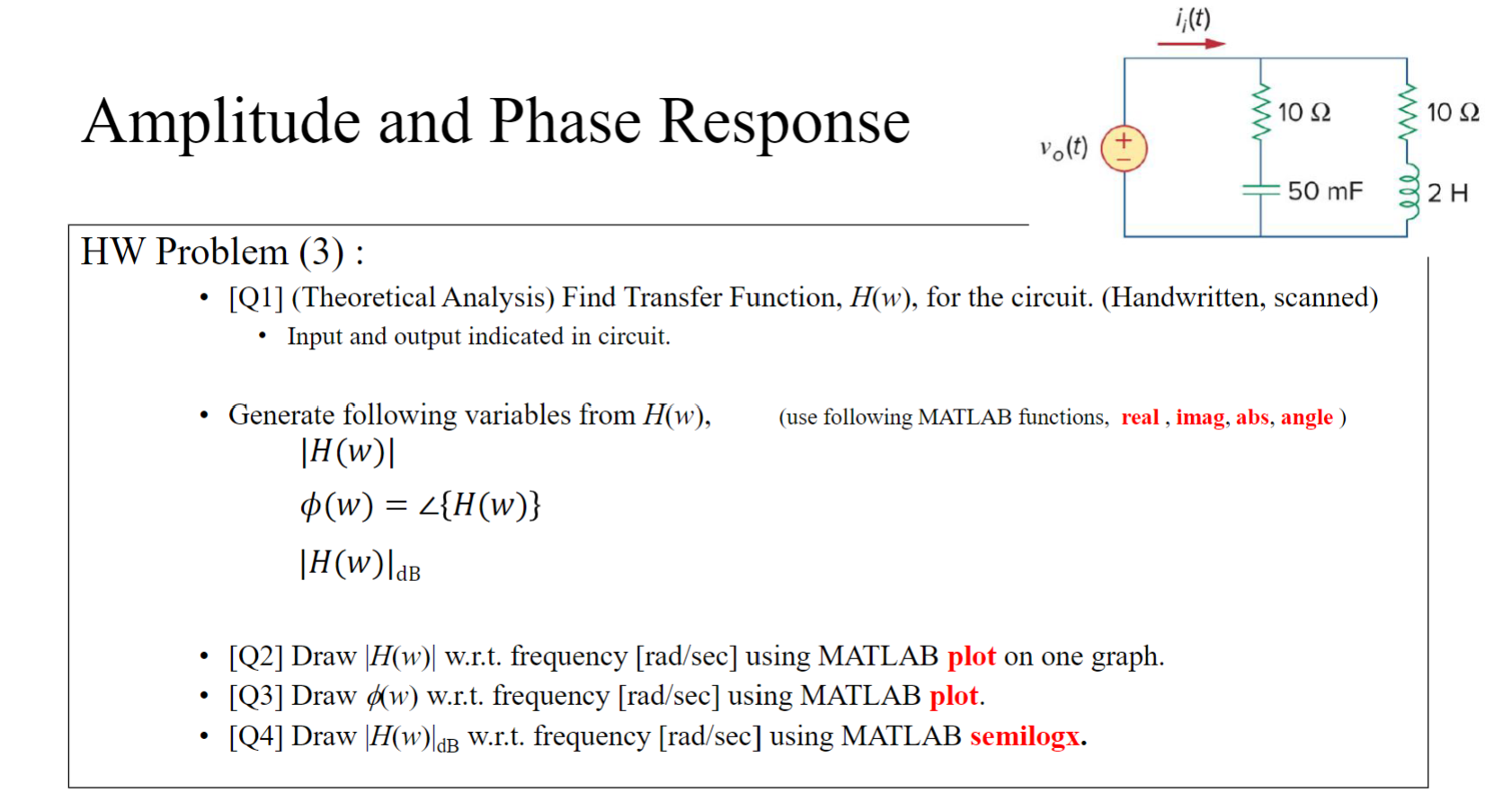 Amplitude and Phase Response HW Problem (3) : - [Q1] | Chegg.com