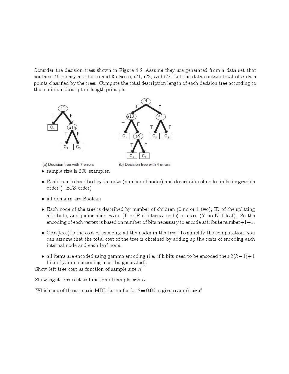 Solved Consider the decision trees shown in Figure 4.3. | Chegg.com
