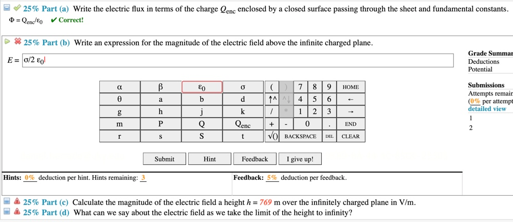 Solved (8%) Problem 6: An infinite plane has a uniform | Chegg.com