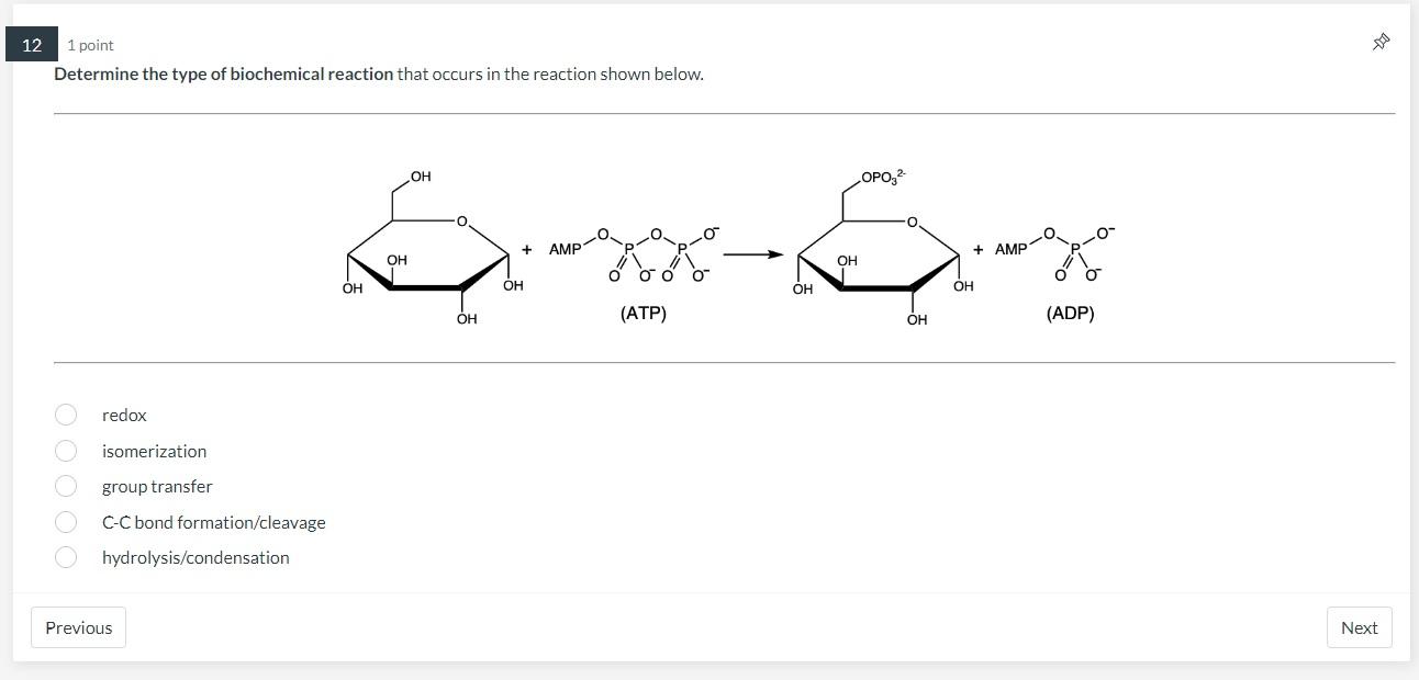 Solved 1 point Determine the type of biochemical reaction