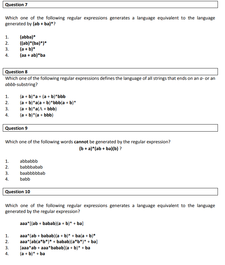 Solved Which One Of The Following Regular Expressions