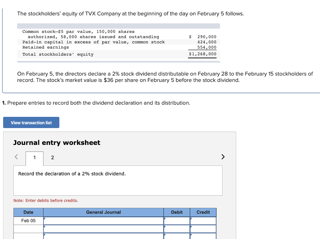 Solved Record the declaration of a 2 stock dividend. Record