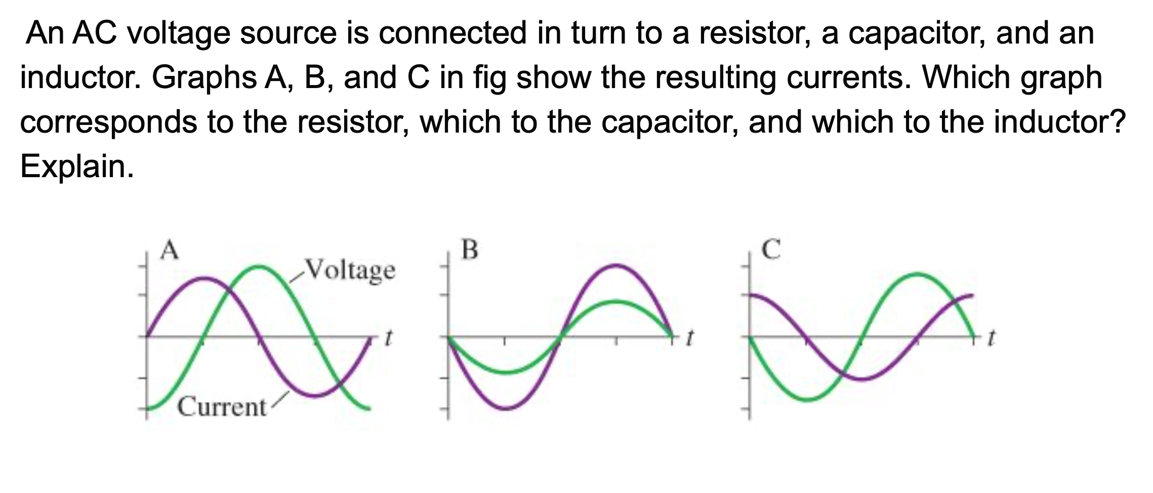 Solved An AC voltage source is connected in turn to a