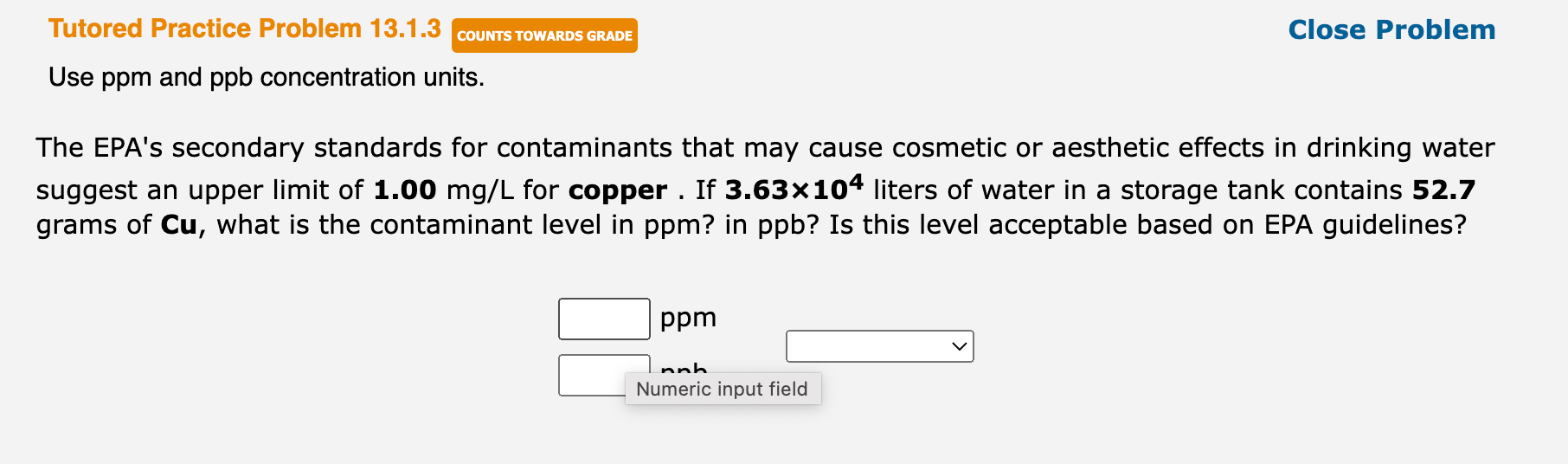 Solved Use ppm and ppb concentration units. The EPA's | Chegg.com