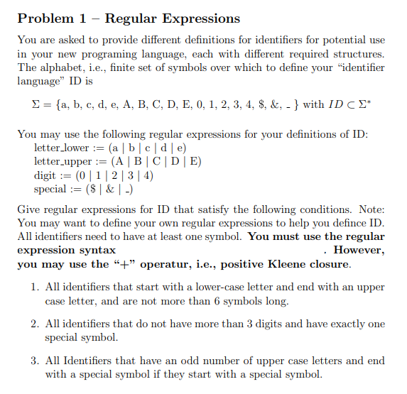 Problem 1 - Regular Expressions You are asked to | Chegg.com