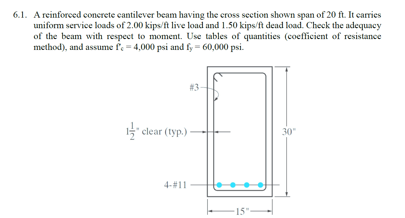 Solved 6.1. A reinforced concrete cantilever beam having the | Chegg.com