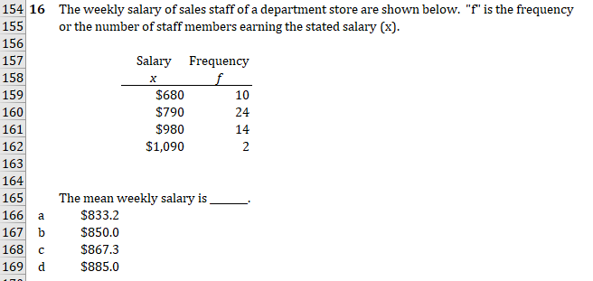 Solved 154 16 The weekly salary of sales staff of a | Chegg.com