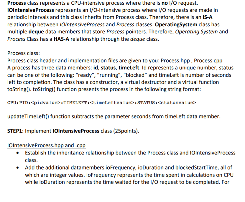 Solved Process class represents a CPU-intensive process | Chegg.com