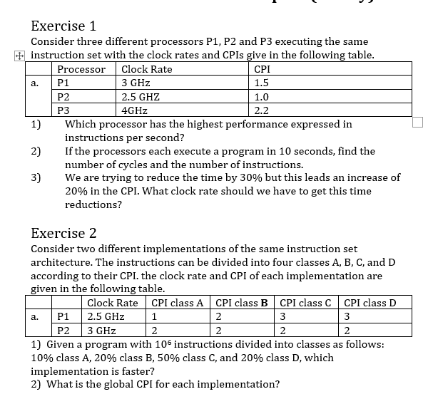 Solved A. 1.0 Exercise 1 Consider Three Different Processors | Chegg.com