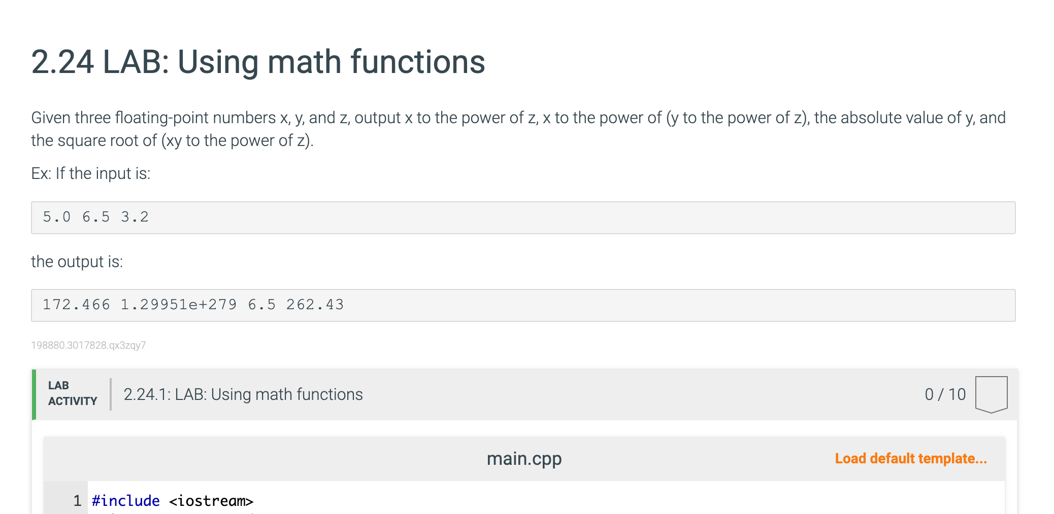 Solved 224 Lab Using Math Functions Given Three 6554