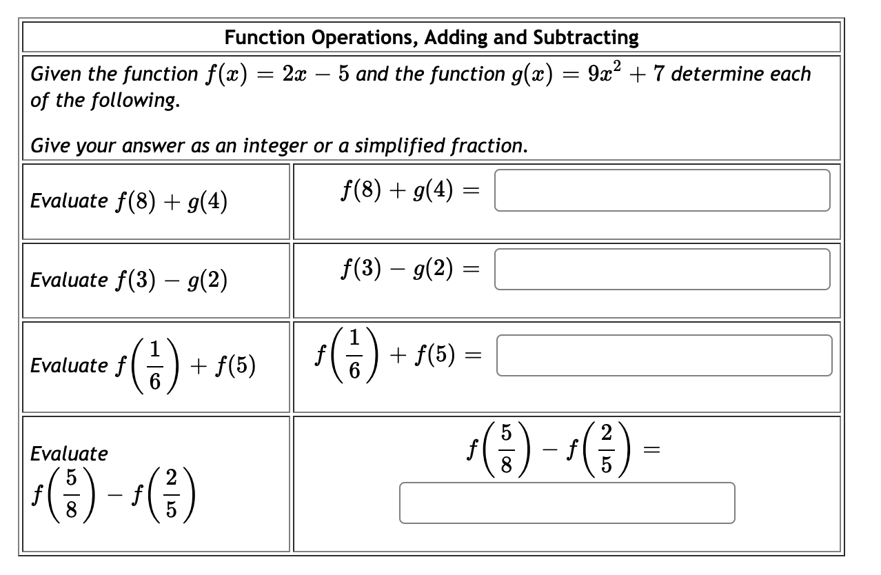 Solved Function Operations, Adding and Subtracting Given the | Chegg.com