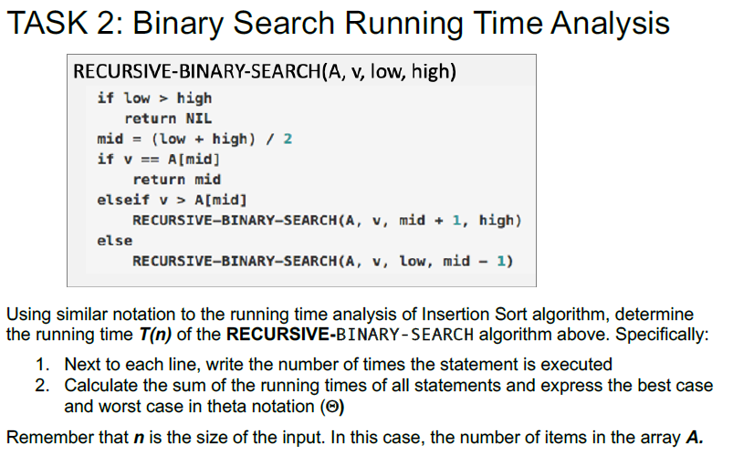 Solved TASK 2: Binary Search Running Time Analysis | Chegg.com