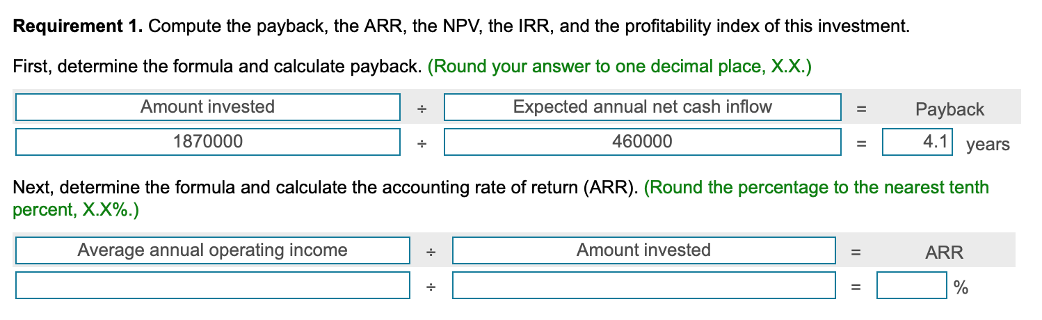 Solved Requirements: 1. Compute the payback, the | Chegg.com