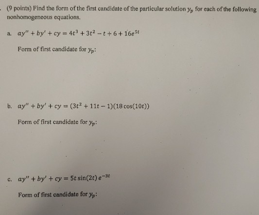 Solved (9 points) Find the form of the first candidate of | Chegg.com
