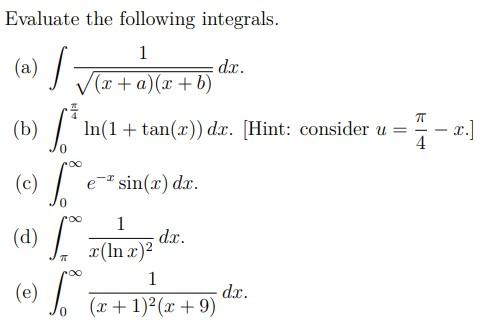 Solved Evaluate the following integrals. (a) ∫(x+a)(x+b)1dx. | Chegg.com