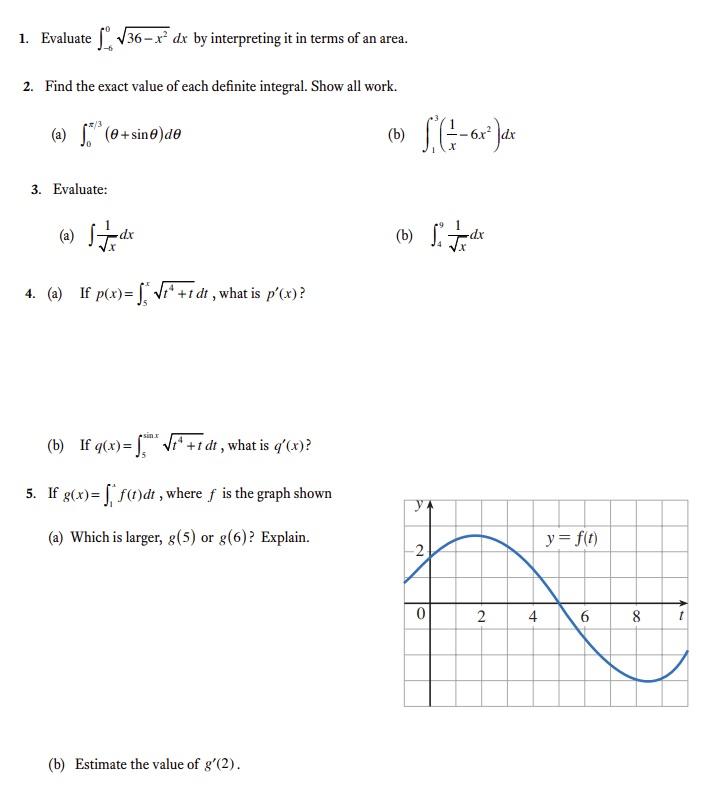Solved 1. Evaluate V36 - x? dx by interpreting it in terms | Chegg.com