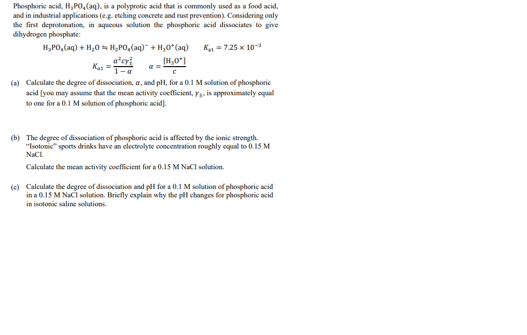 Solved Phosphoric acid, H3PO4 (aq), is a polyprotic acid | Chegg.com