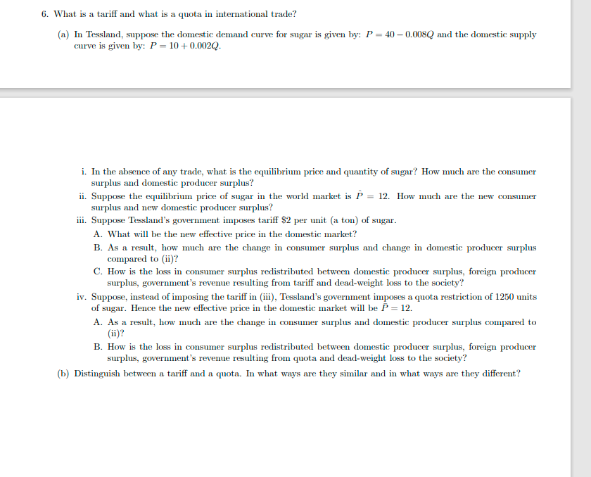 Solved 6 What Is A Tariff And What Is A Quota In Chegg Com   PhpwyVJKJ