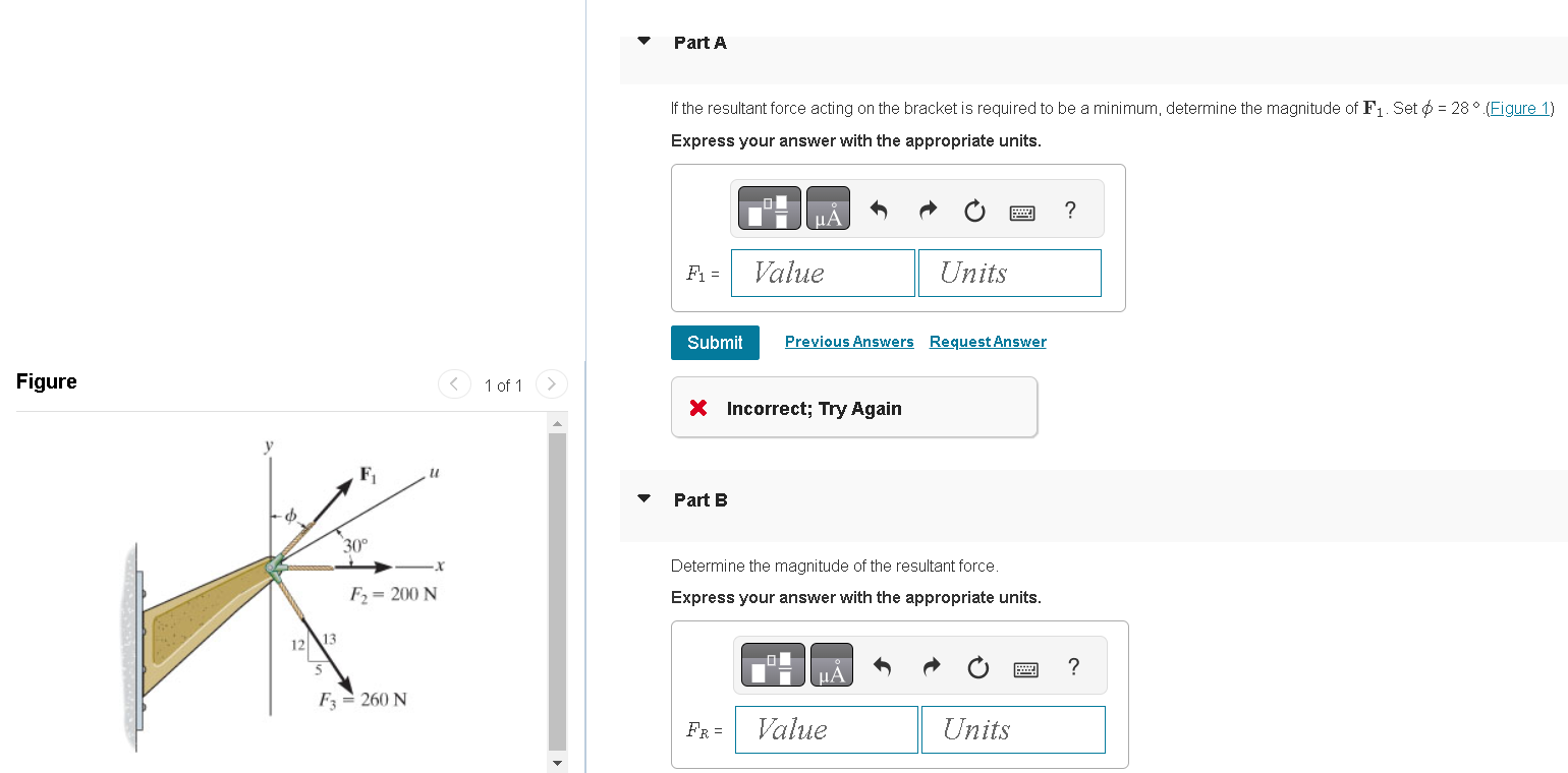 Solved If the resultant force acting on the bracket is | Chegg.com