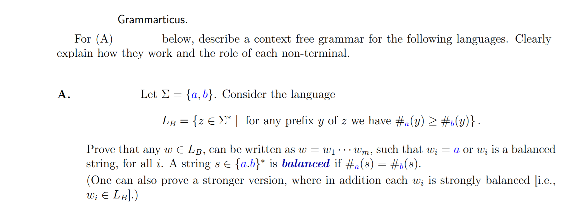 Solved Grammarticus. For (A) below, describe a context free | Chegg.com