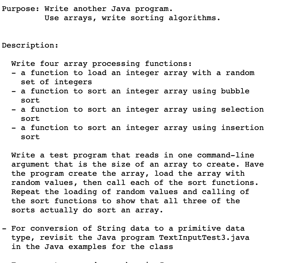 Solved Purpose: Write Another Java Program. Use Arrays, | Chegg.Com