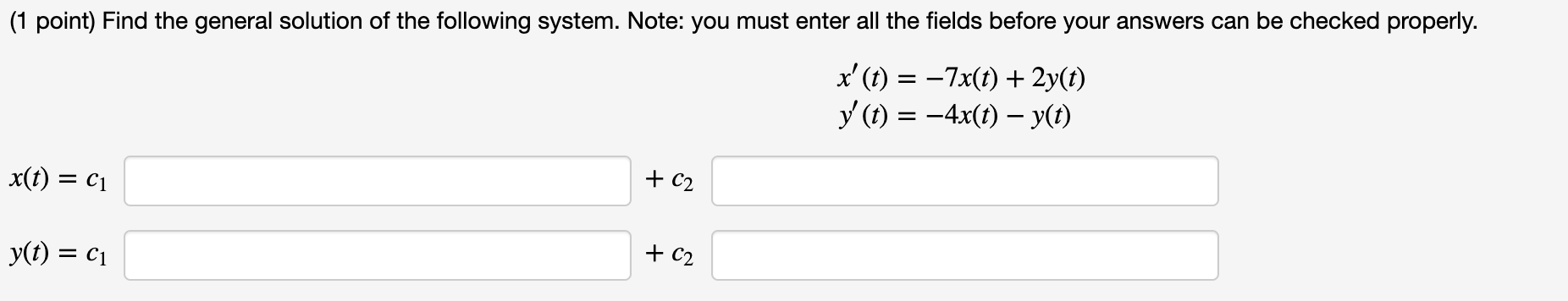 Solved (1 point) Find the general solution of the following | Chegg.com