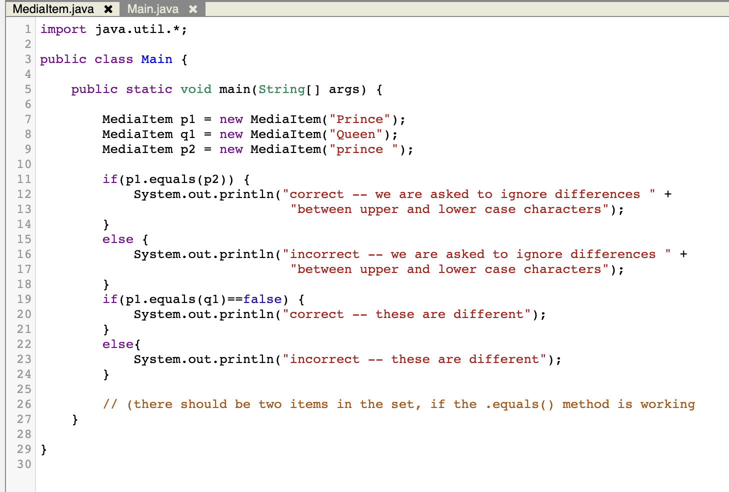 Solved Media Item Equality: Defining Equality for Java RWOs | Chegg.com