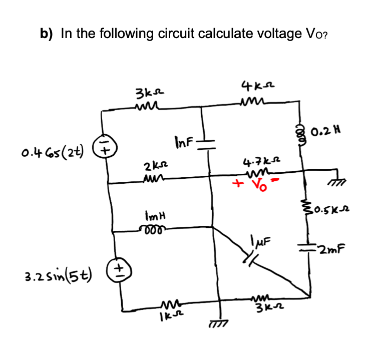 Solved B) In The Following Circuit Calculate Voltage Vo? +Lл | Chegg.com