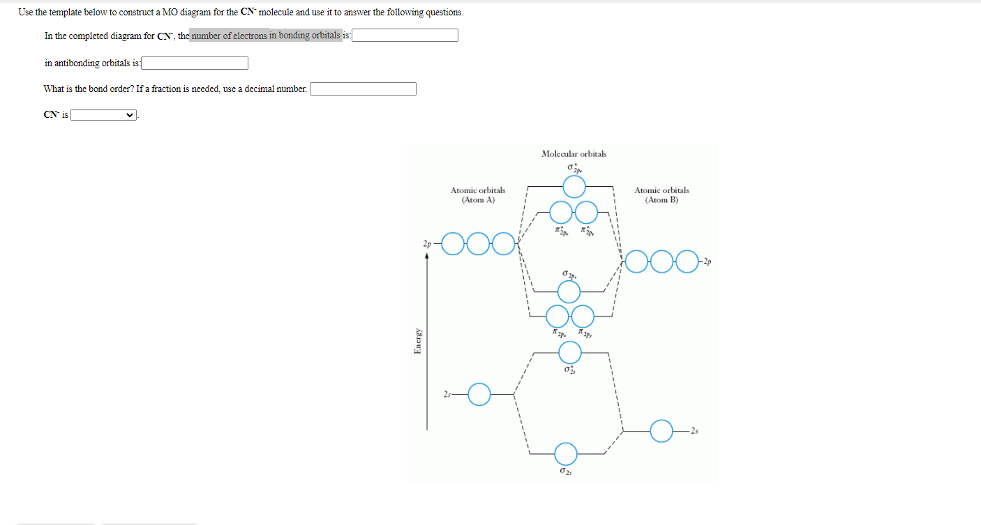 Solved Use the template below to construct a MO diagram for | Chegg.com