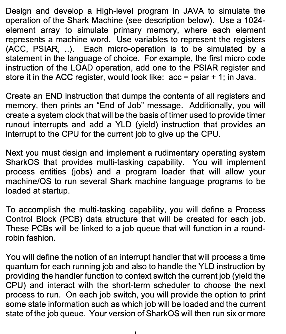 Design and develop a High-level program in JAVA to | Chegg.com