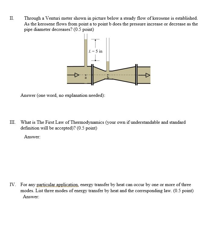 Solved II. Through a Venturi meter shown in picture below a | Chegg.com