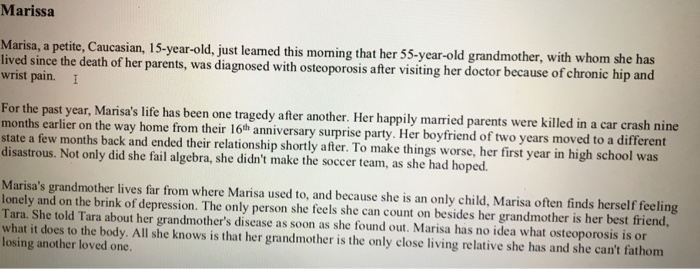 Marissa Text Solved Marissa Marisa, a petite, Caucasian, 15-year-old, | Chegg.com
