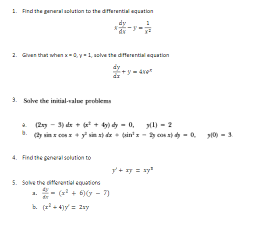 Solved 1. Find the general solution to the differential | Chegg.com