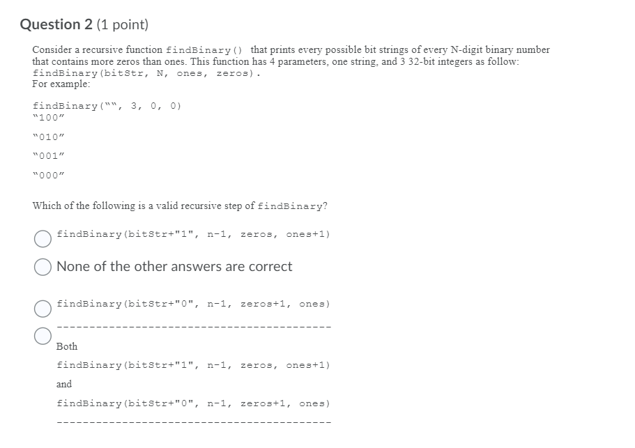 Solved Question 2 (1 Point) Consider A Recursive Function | Chegg.com