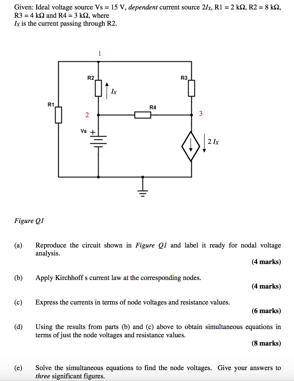 Solved Given: Ideal voltage source Vs = 15 V, dependent | Chegg.com