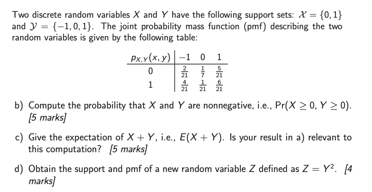 Solved Two discrete random variables X and Y have the | Chegg.com