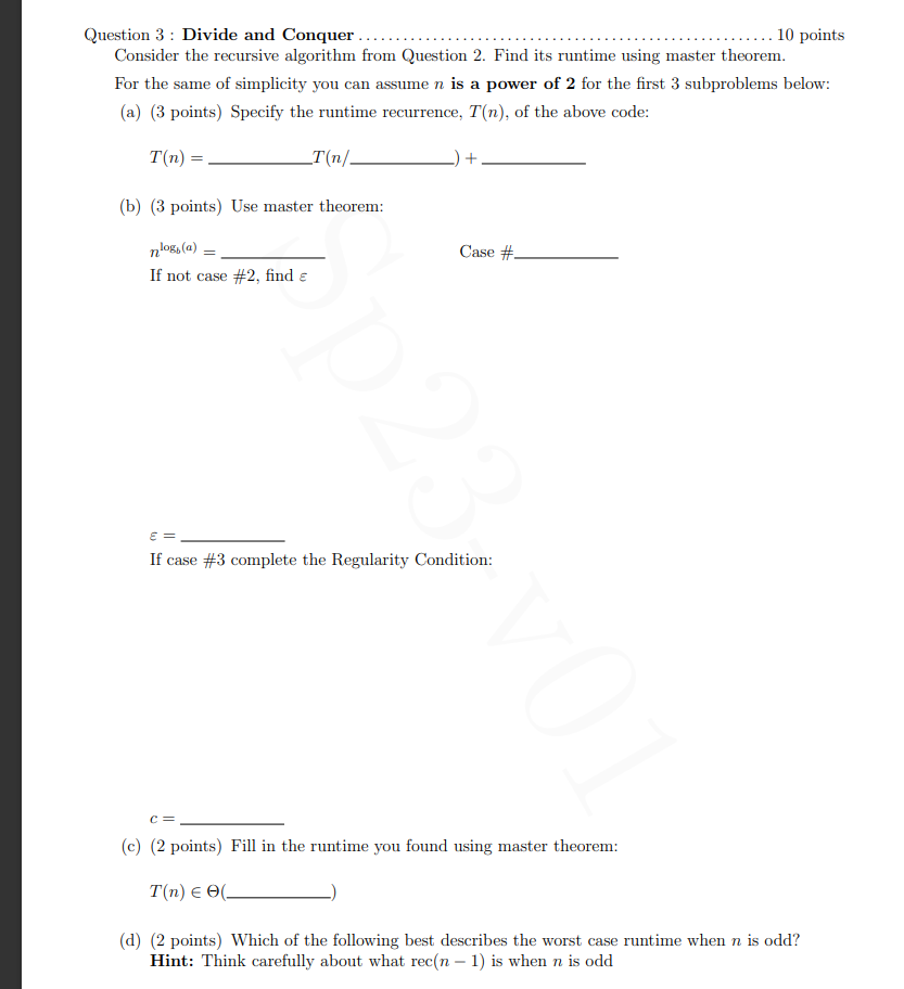 Solved Question 3: Divide and Conquer | Chegg.com