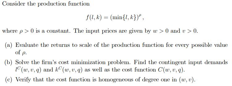 Solved Consider The Production Function F 1 K Min 1 K Chegg Com