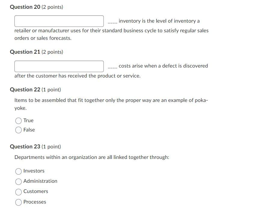 Solved Question 20 (2 points) inventory is the level of | Chegg.com