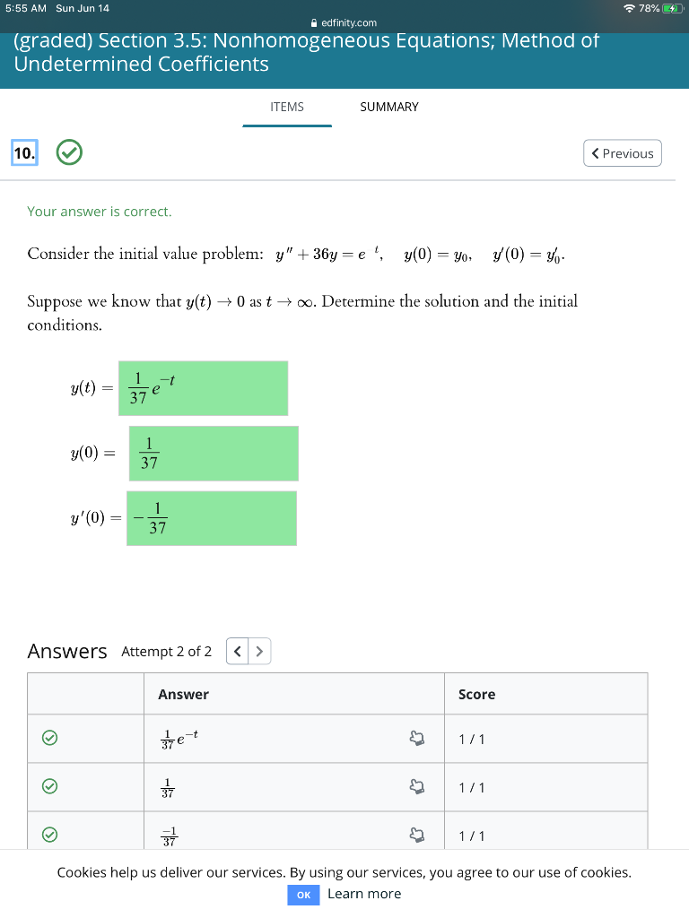 Solved 5:55 AM Sun Jun 14 78% edfinity.com (graded) Section | Chegg.com